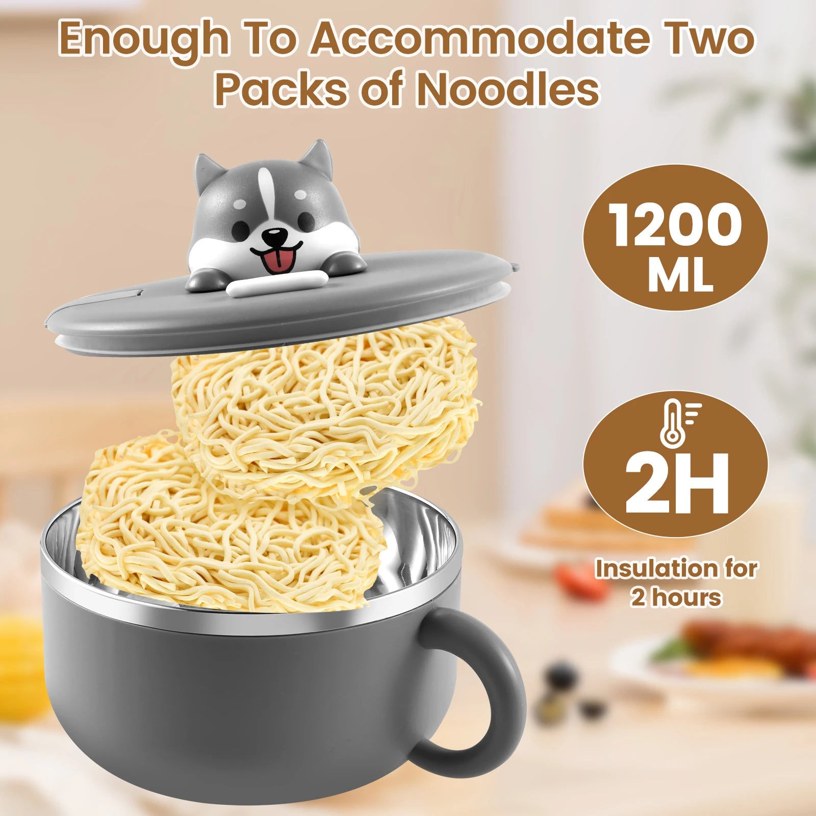 1200ml Ramen Bowl With Lid Stainless Steel Instant Noodle Cooker