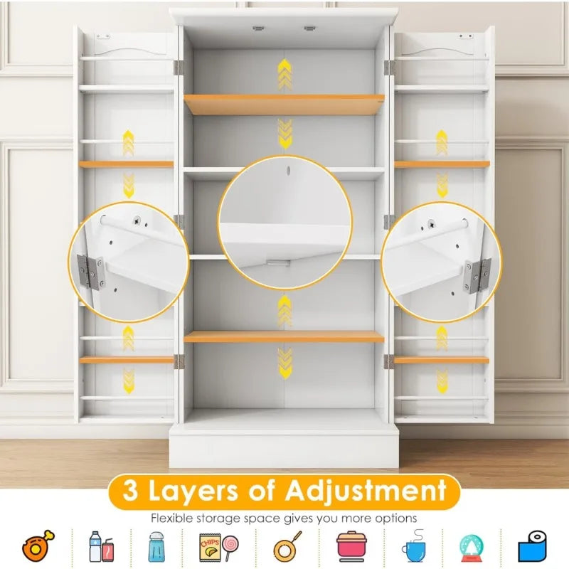 Freestanding Pantry Cabinet with Adjustable Shelves