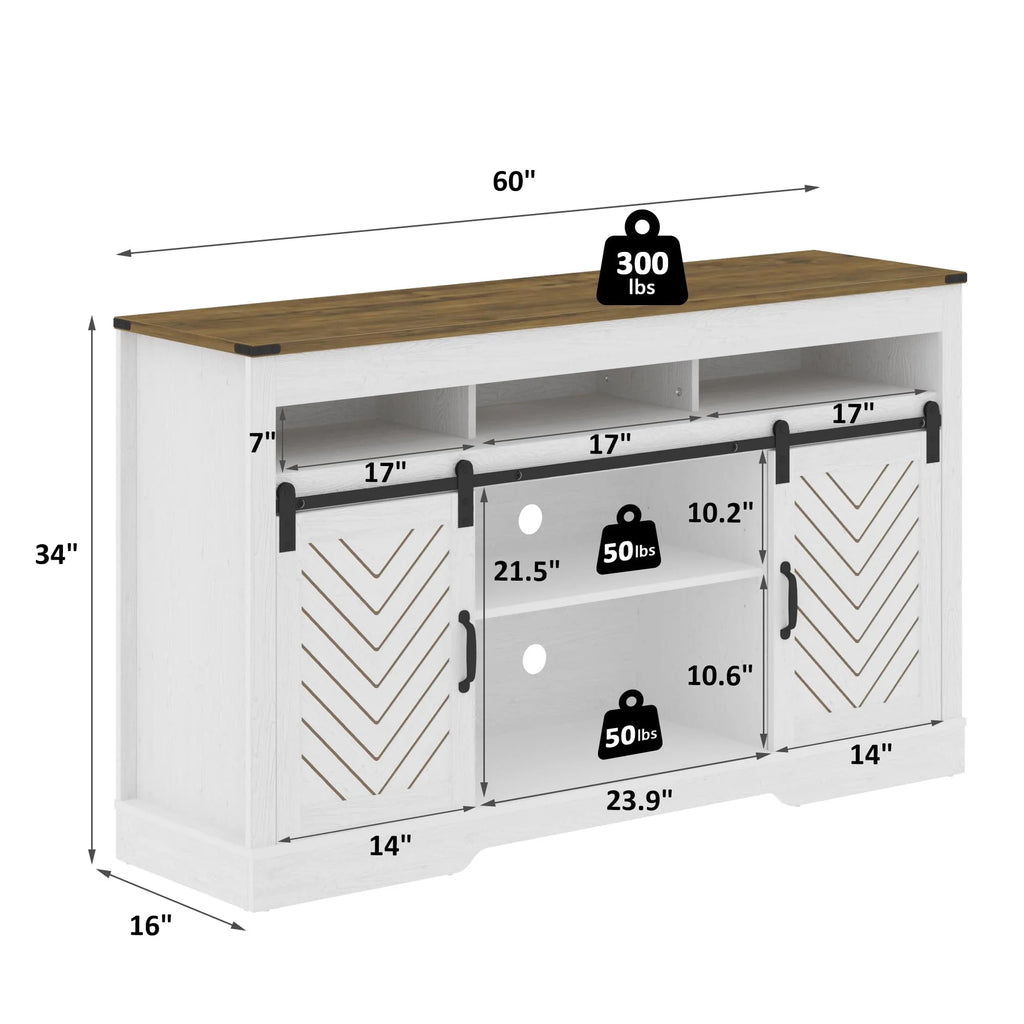 Farmhouse TV Stand with Sliding Barn Doors for 65+ Inch TV,