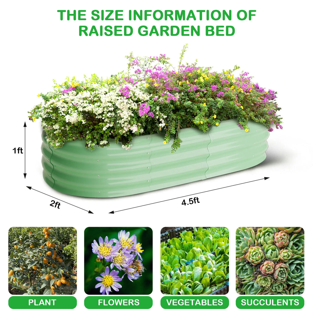 2-Pack Oval Galvanized Steel Raised Garden Bed Open Base Safety Edge Metal