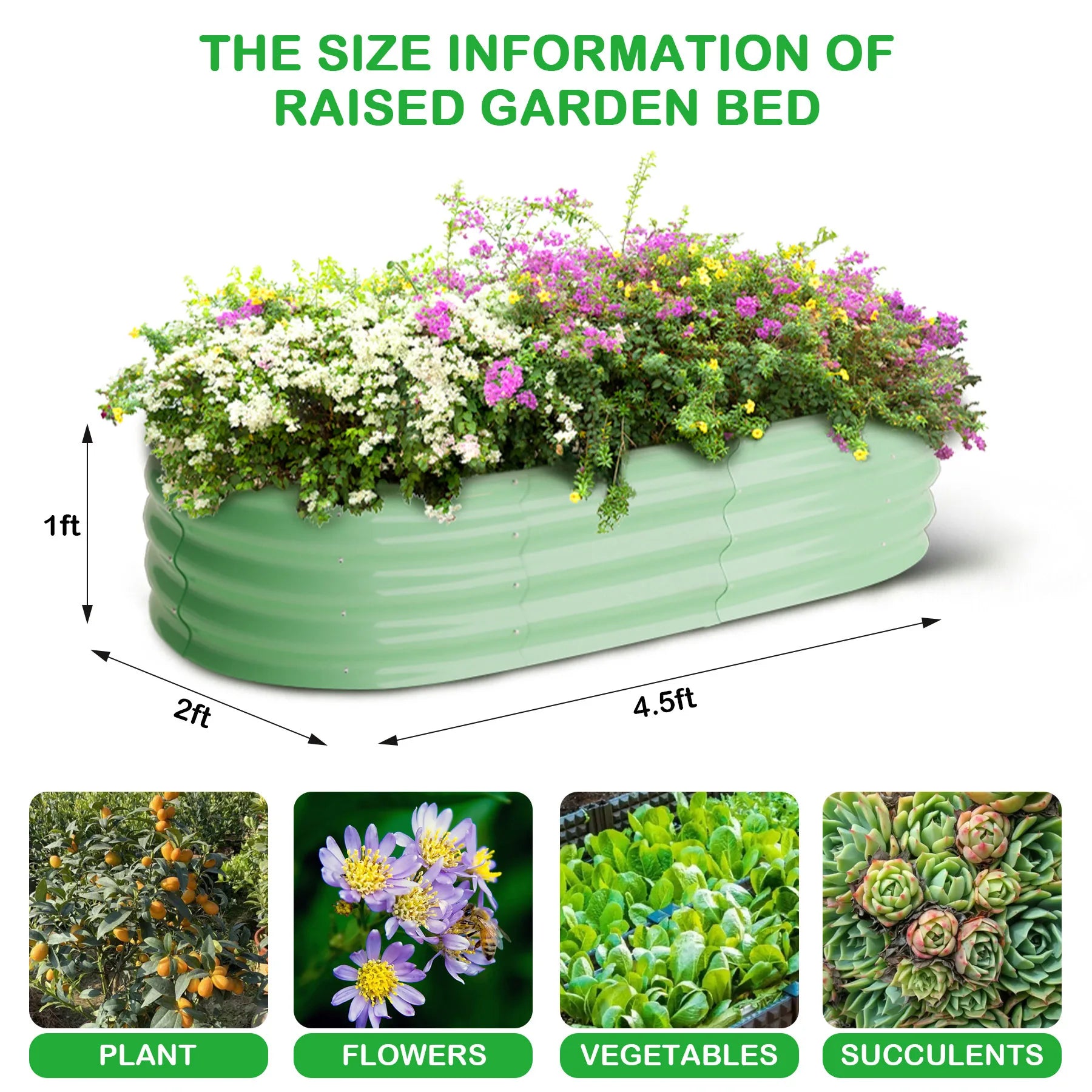 2-Pack Oval Galvanized Steel Raised Garden Bed Open Base Safety Edge Metal