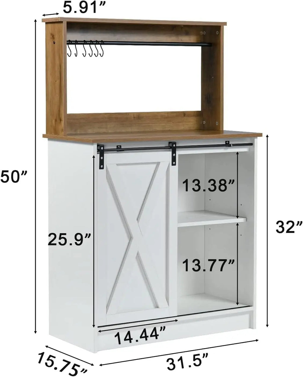 White Coffee Bar Table with Hutch 31 Inch Farmhouse Cabinet