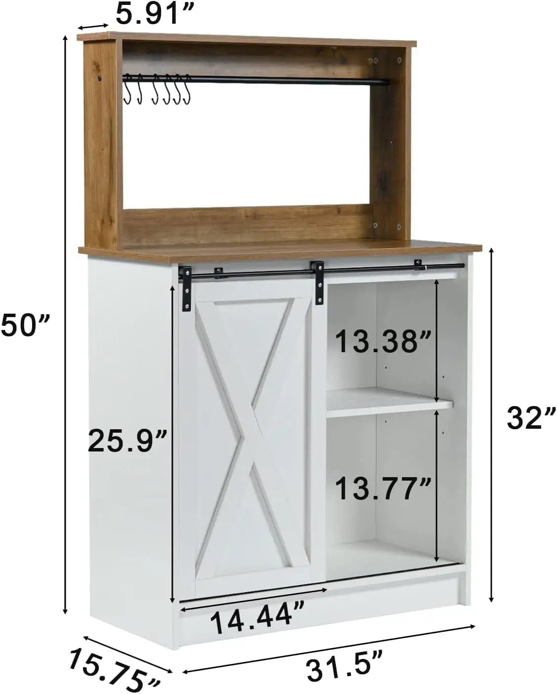 White Coffee Bar Table with Hutch 31 Inch Farmhouse Cabinet