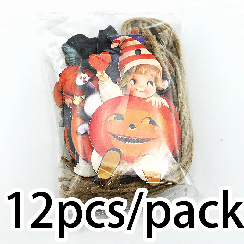 (12pcs/pack)Halloween Wooden Pendant Witch Wooden Ornament