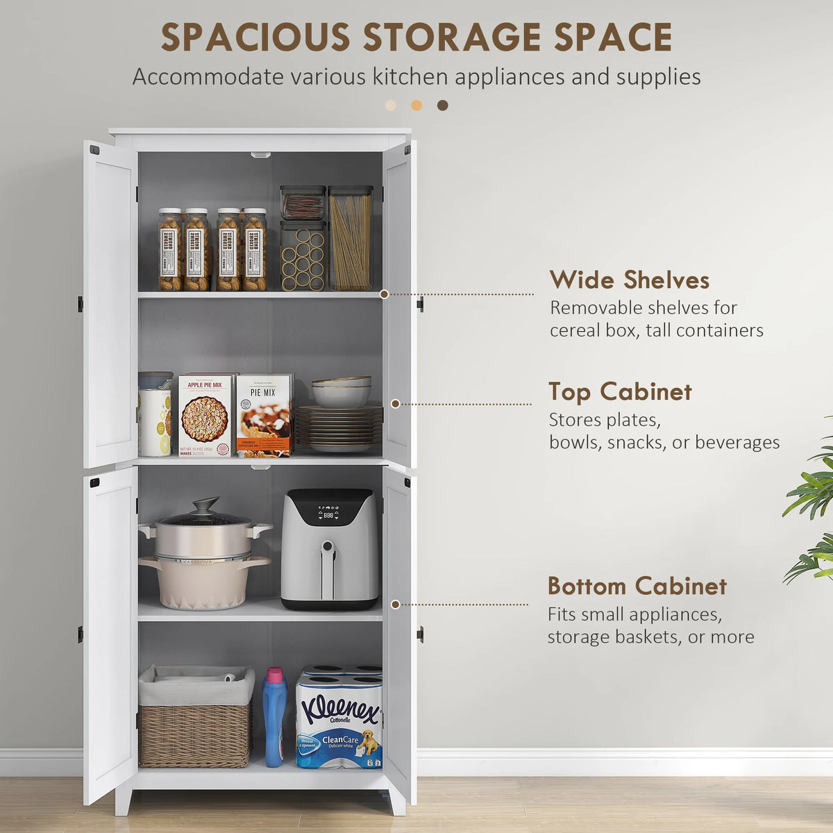 72" Freestanding Farmhouse Kitchen Pantry Cabinet
