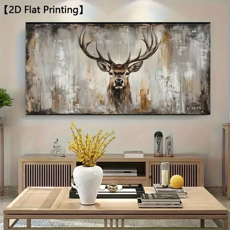 Large Modern Abstract Deer Canvas Wall Art - Frameless Rustic Wildlife Painting