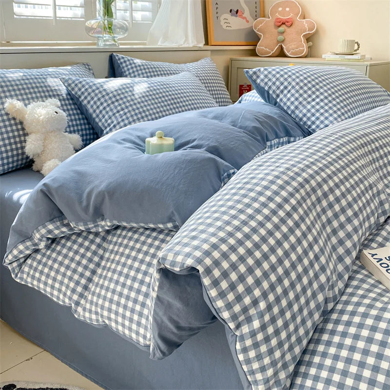 3/4 PcsCheckered Bedding Set Simple Style Soft Skin Friendly