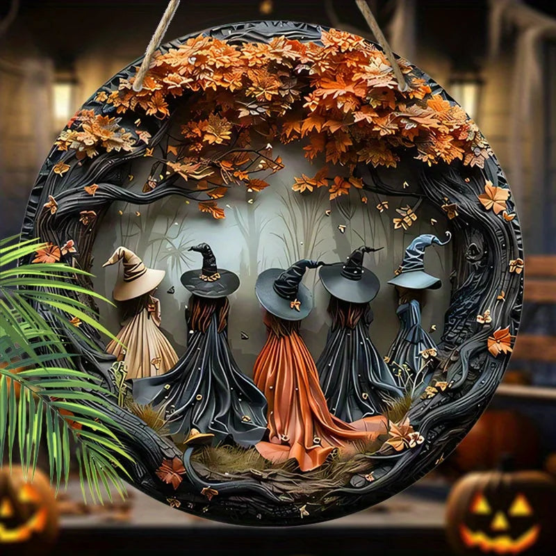 Halloween Gothic Witch Wooden Hanging Tag