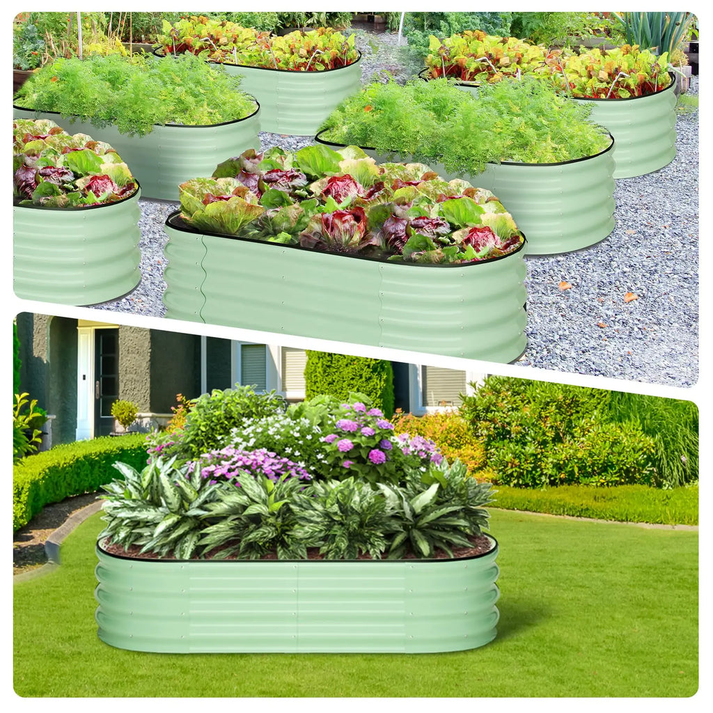 2-Pack Oval Galvanized Steel Raised Garden Bed Open Base Safety Edge Metal