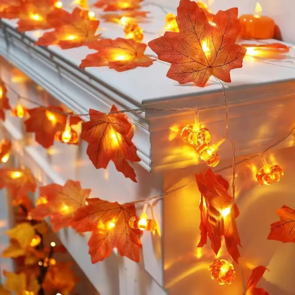 59in/118in Halloween Pumpkin Maple Leaves String Lights