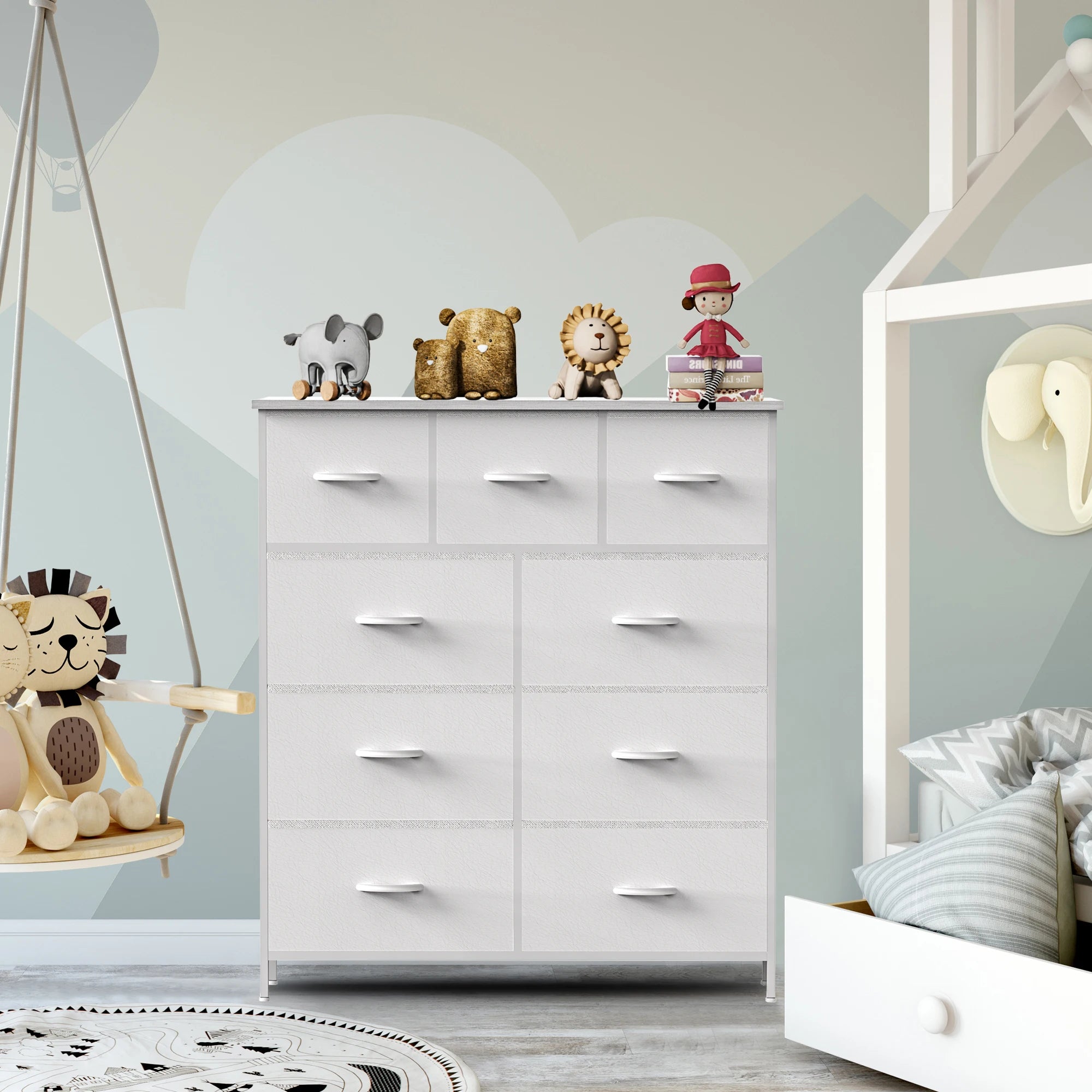 JHK Dresser For Bedroom With 9 Fabric Storage Drawer  Tall Chest Organizer