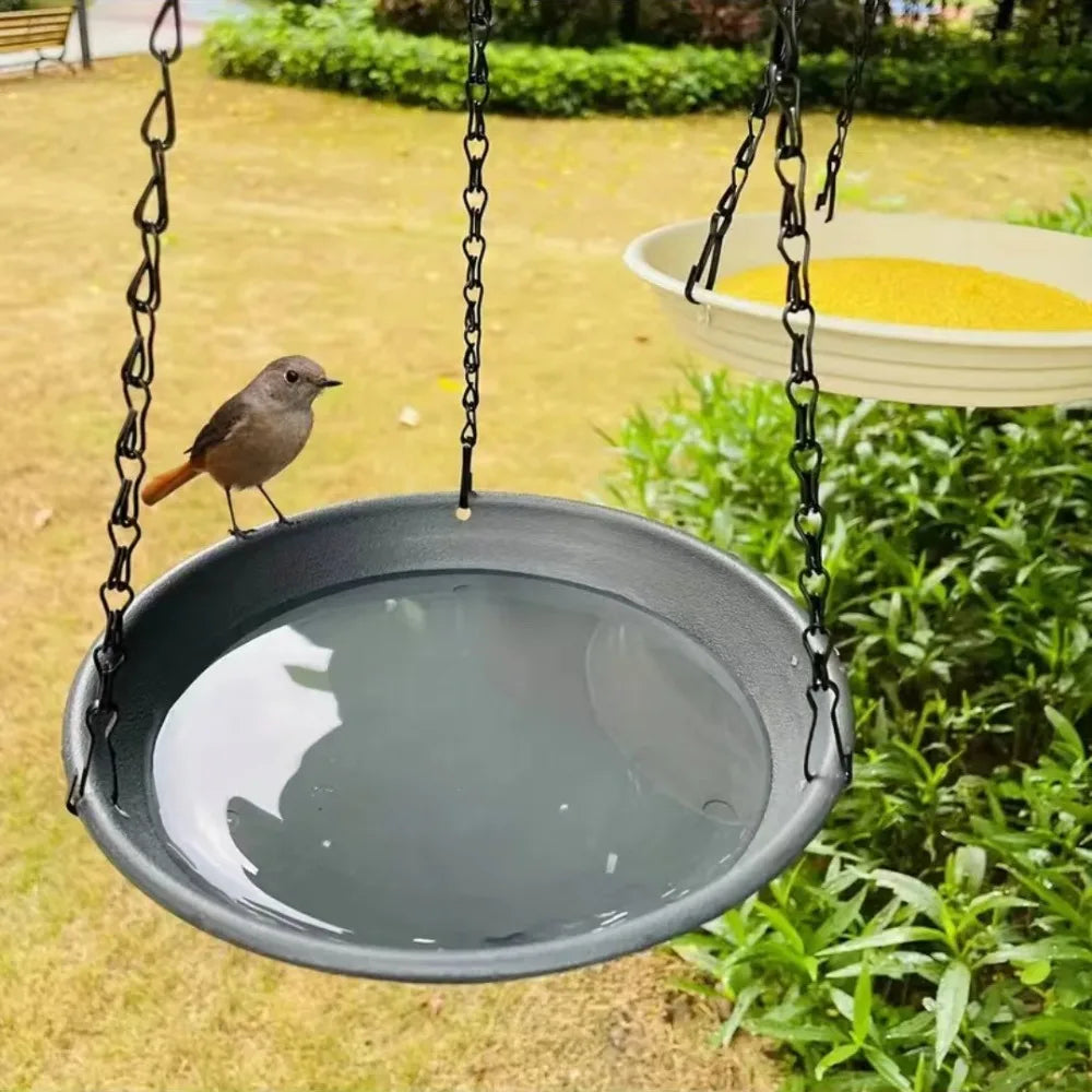 Round Shaped Birds Feeder Birdbath Bowl with Hanging Chain