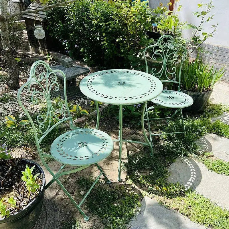 French Country Iron Table and Chairs Outdoor Patio Furniture