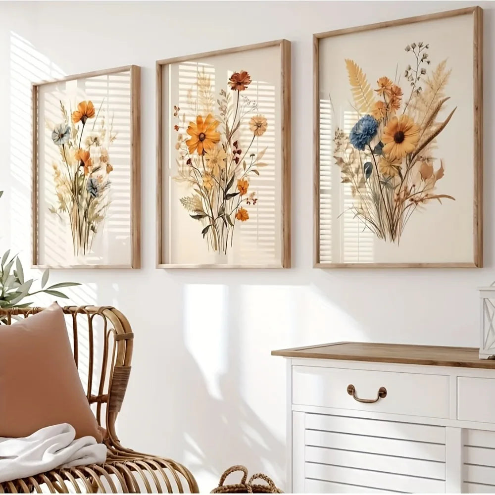 3pcs Frameless,Floral Poster Canvas Painting