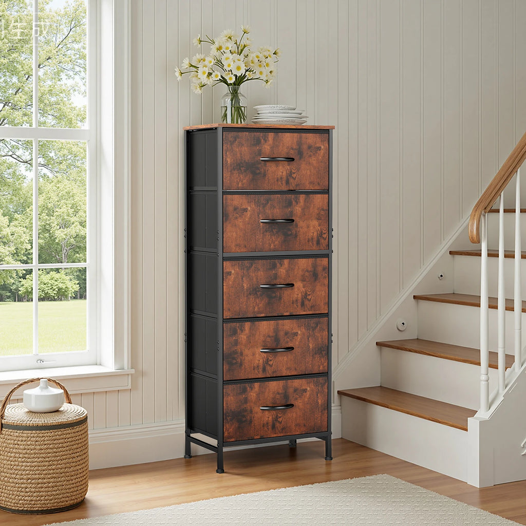 48IN Dresser For Bedroom With 5 Fabric Drawers  Steel Frame  Storage Cabinet Furniture