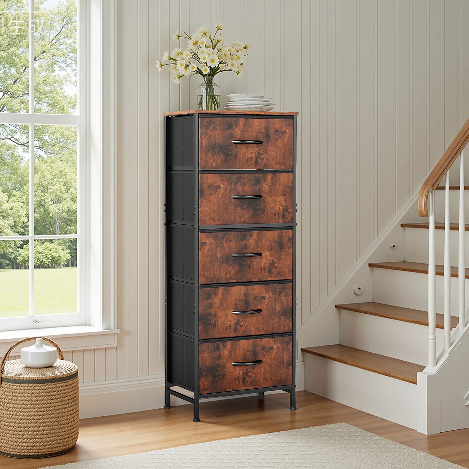 48IN Dresser For Bedroom With 5 Fabric Drawers  Steel Frame  Storage Cabinet Furniture