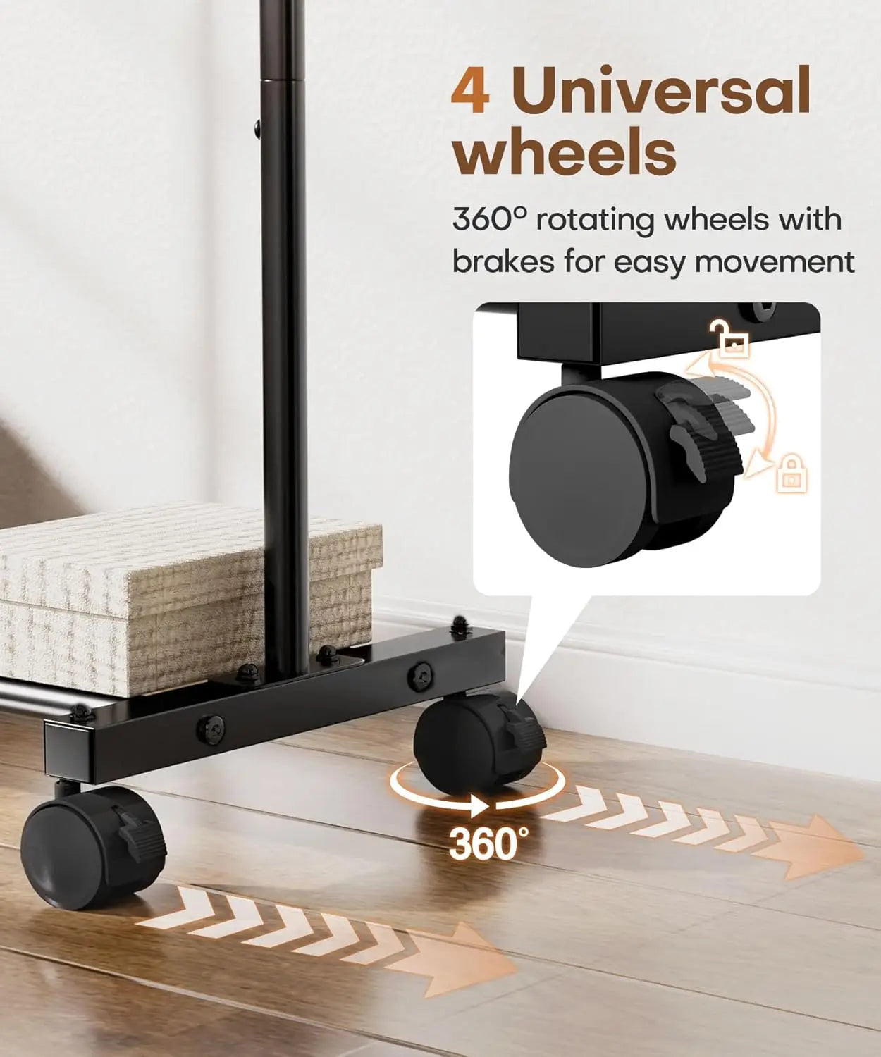 Portable Rolling Clothes Rack with Hooks: Garment Storage for Bedroom, Laundry Room