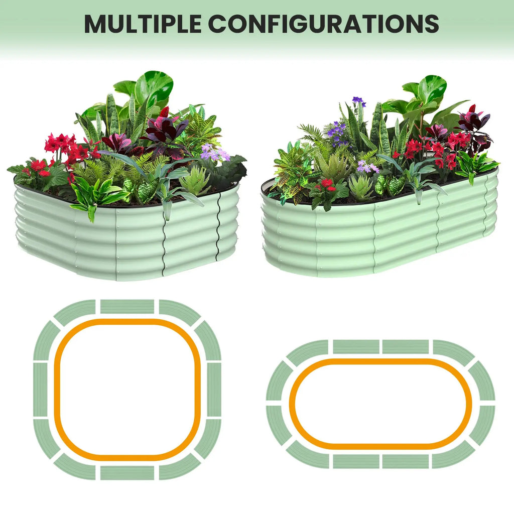2-Pack Oval Galvanized Steel Raised Garden Bed Open Base Safety Edge Metal
