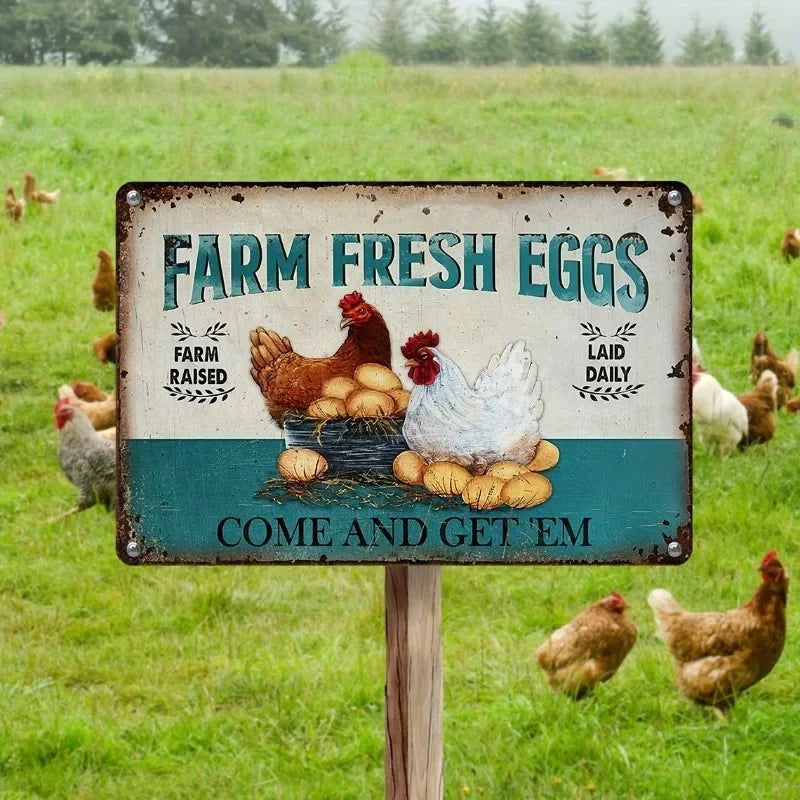 Charming Farm Chickens Vintage Metal Aluminum Signs  Colorful Visual Effect