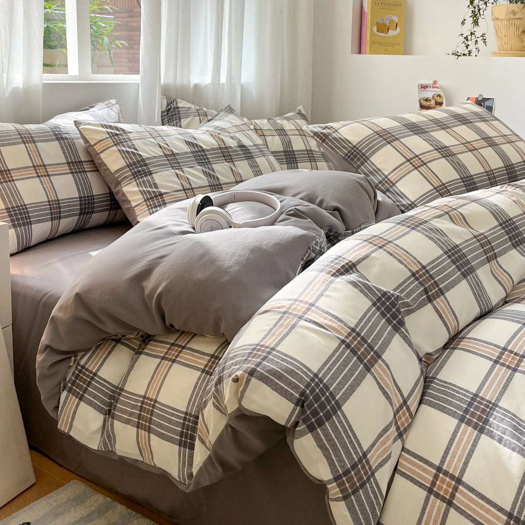 3/4 PcsCheckered Bedding Set Simple Style Soft Skin Friendly