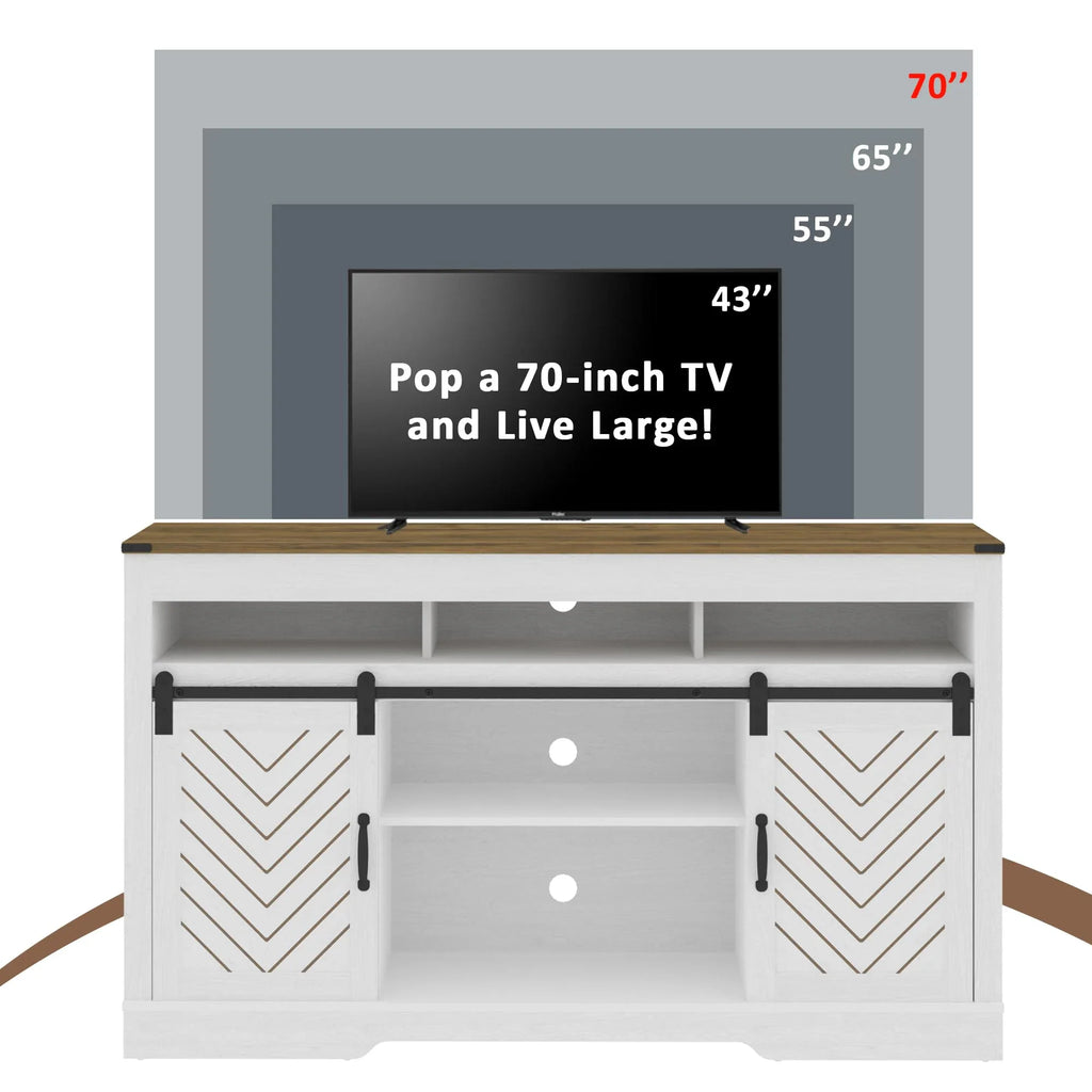 Farmhouse TV Stand with Sliding Barn Doors for 65+ Inch TV,