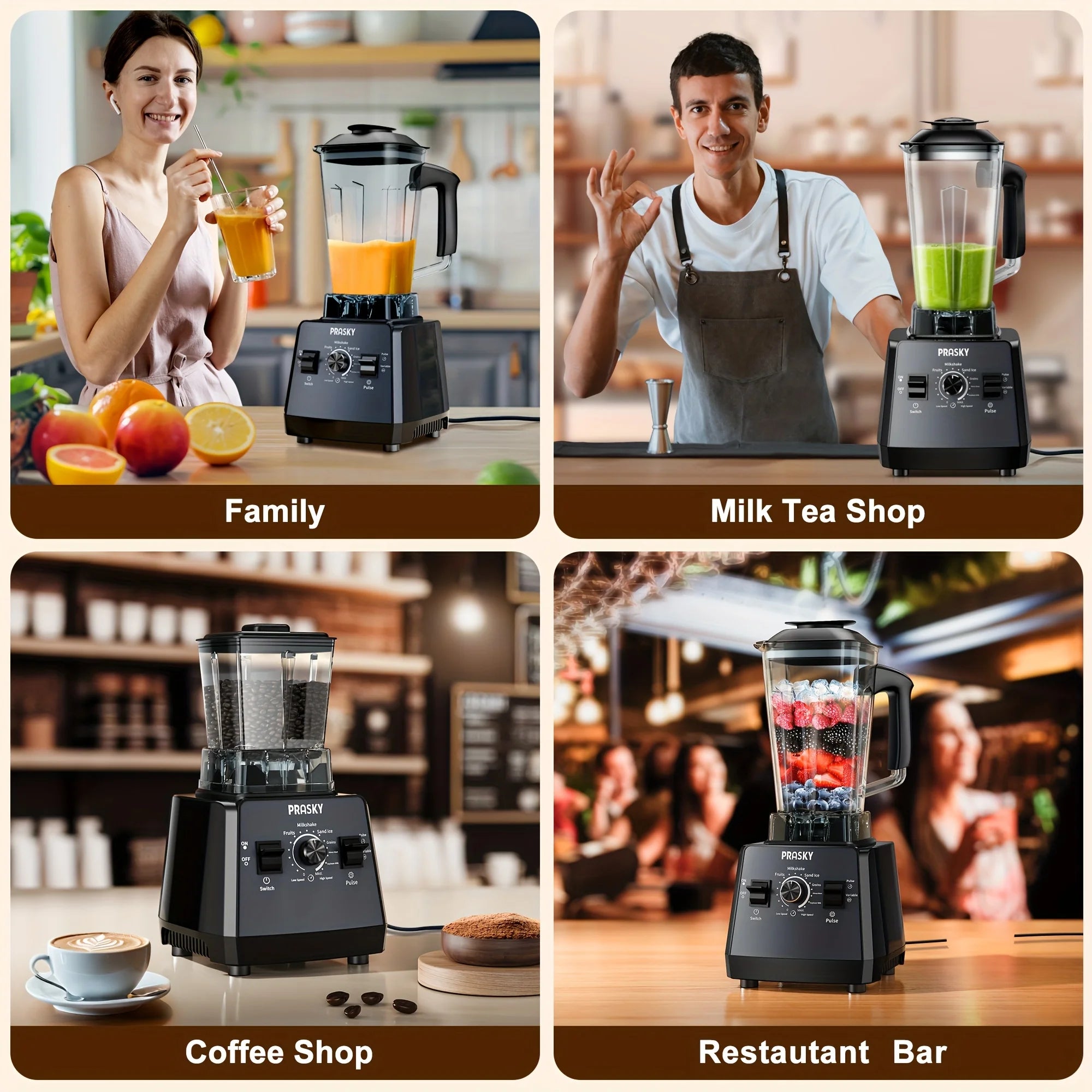 PRASKY 2400W Blender and Grinder Combo 25000RPM