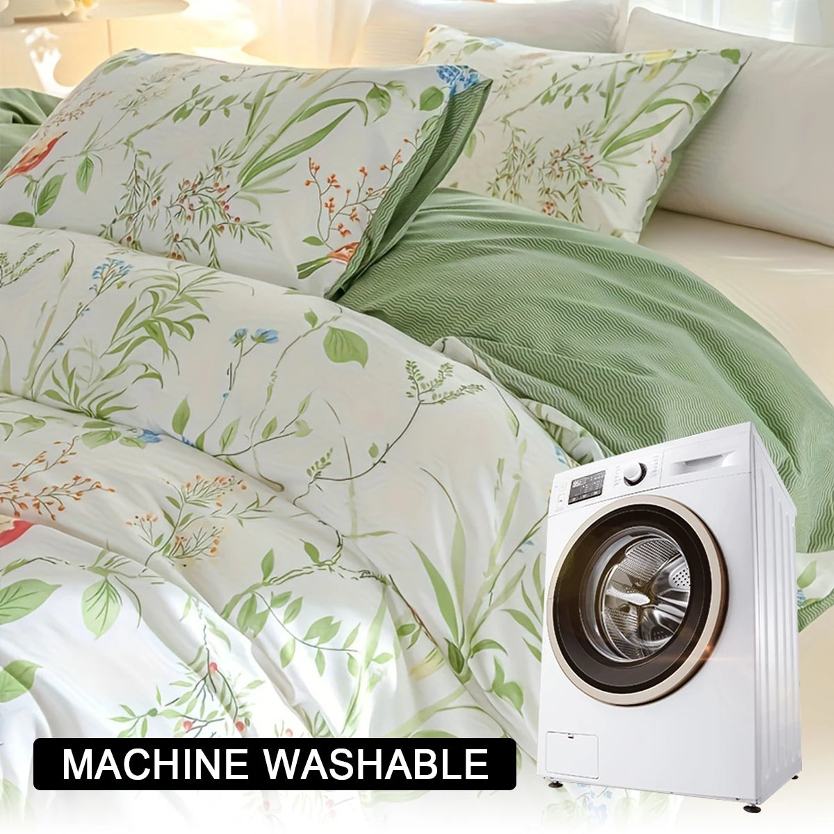 3pcs/set Leaf Floral Pattern Duvet Cover Set(1 Duvet Cover & 2 Pillowcase）