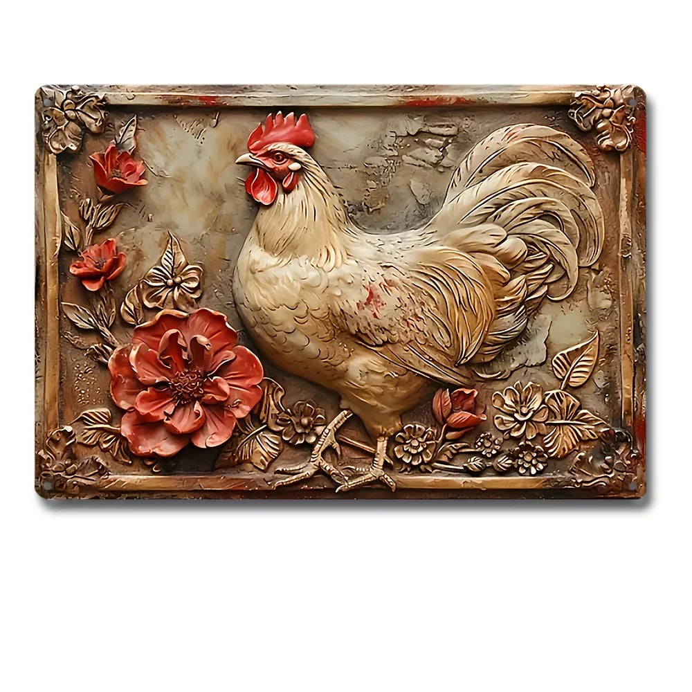 Charming Farm Chickens Vintage Metal Aluminum Signs  Colorful Visual Effect