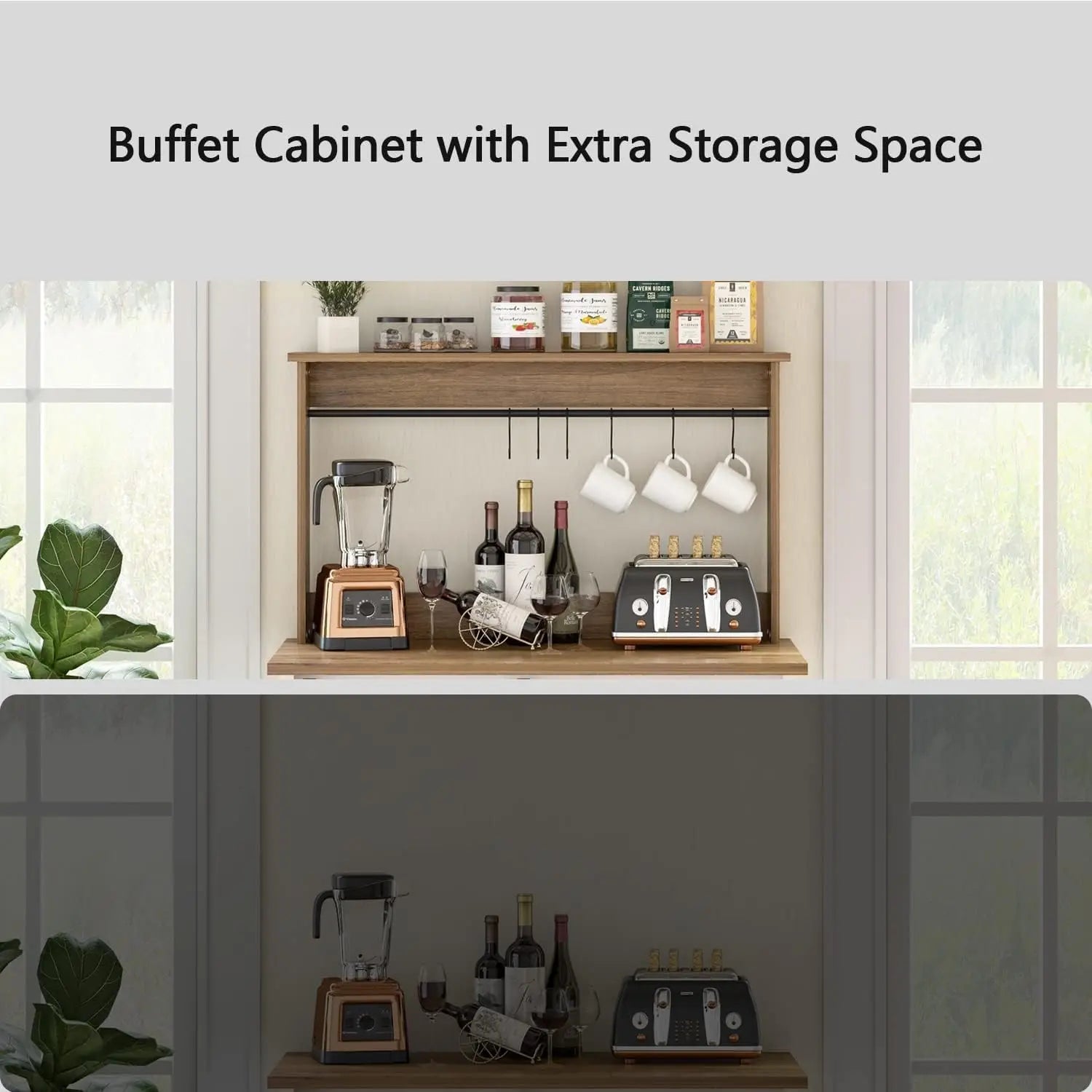 White Coffee Bar Table with Hutch 31 Inch Farmhouse Cabinet