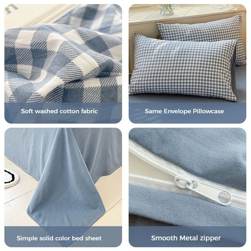 3/4 PcsCheckered Bedding Set Simple Style Soft Skin Friendly