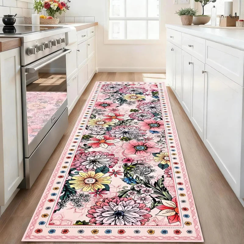 VIKAMA Vintage Floral Runner Rug Boho Long  Floor Mat