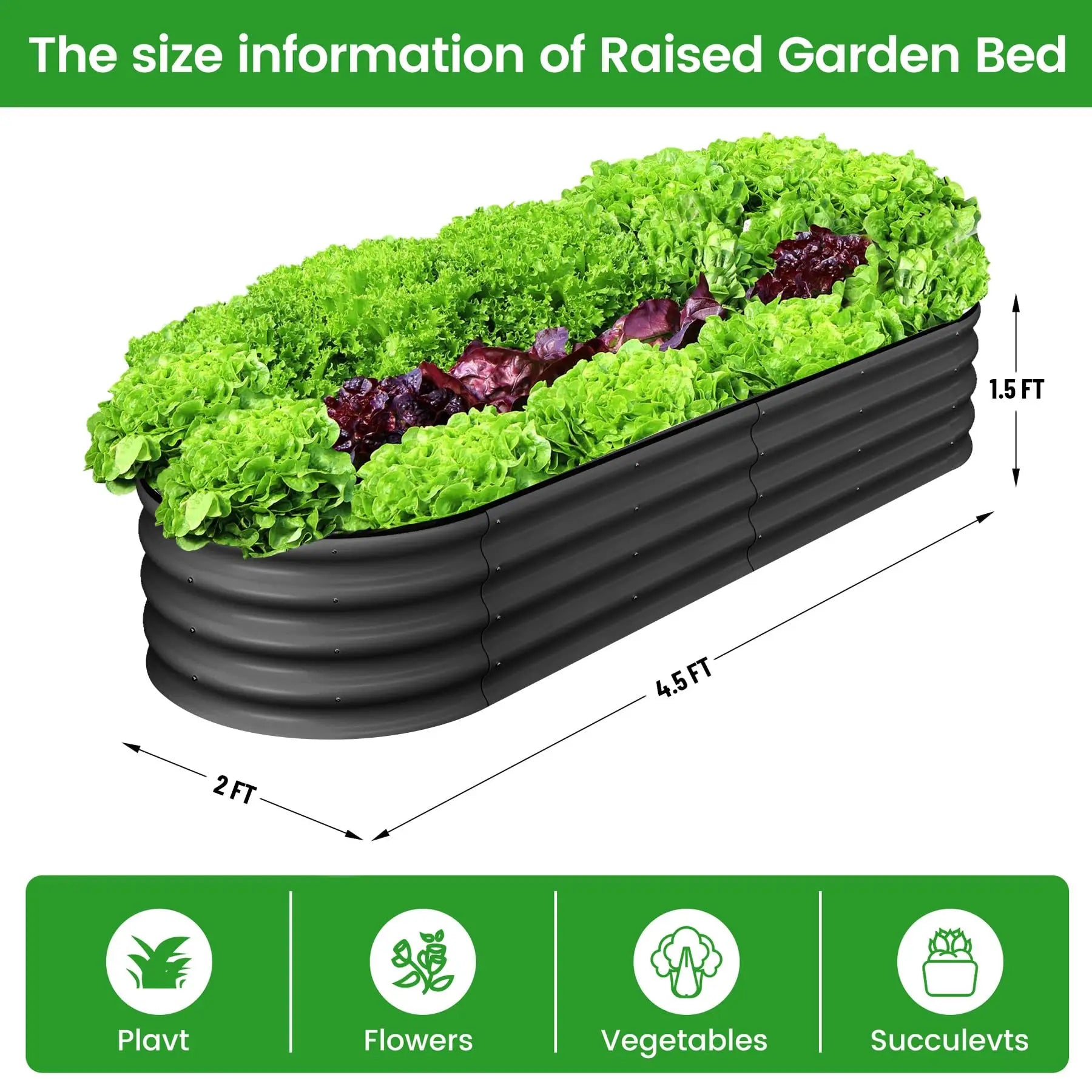 2-Pack Oval Galvanized Steel Raised Garden Bed Open Base Safety Edge Metal