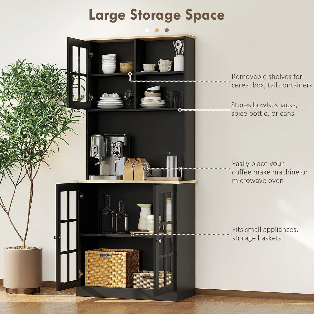 Homcom Kitchen Pantry Storage Cabinet, 72" Freestanding Cabinet with Hutch