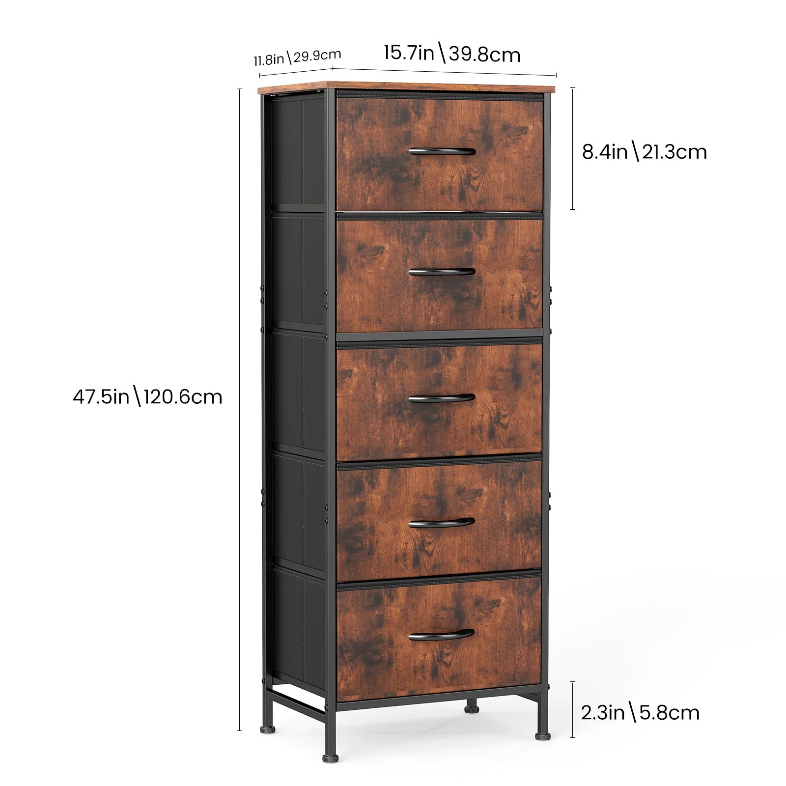 48IN Dresser For Bedroom With 5 Fabric Drawers  Steel Frame  Storage Cabinet Furniture