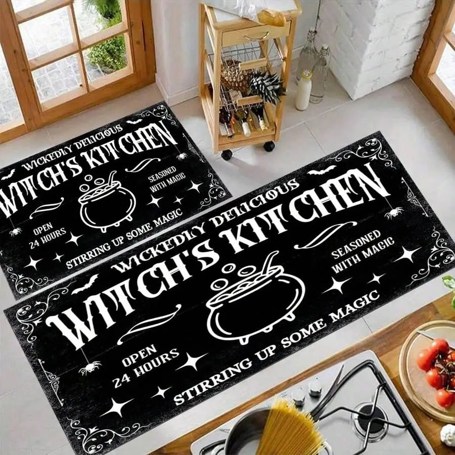 VIKAMA 1/2pcs Halloween Kitchen Rug Witch Outdoor Non-Slip Doormat