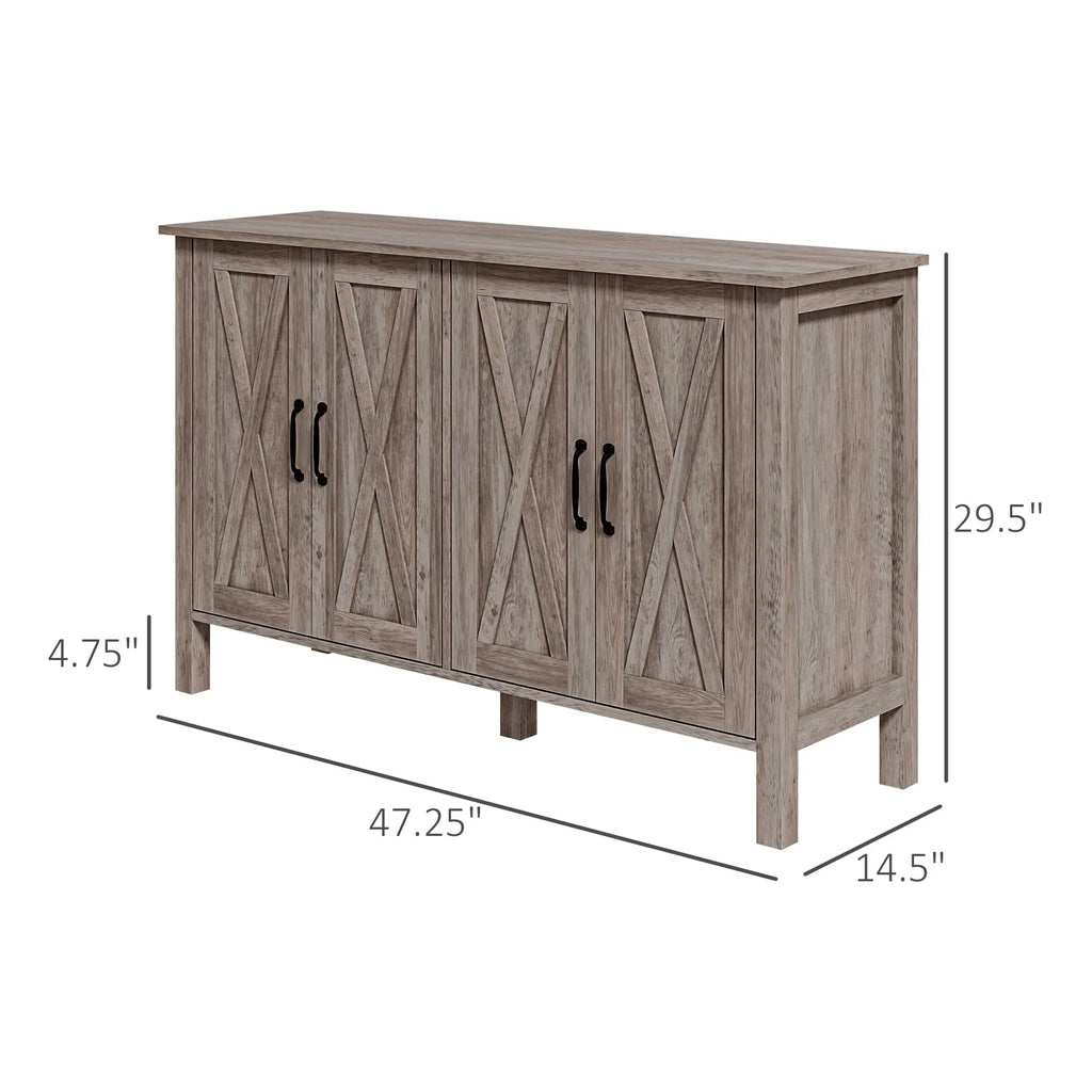 Buffet Cabinet, 47" Sideboard with 4 Barn Doors and 2 Adjustable Shelves