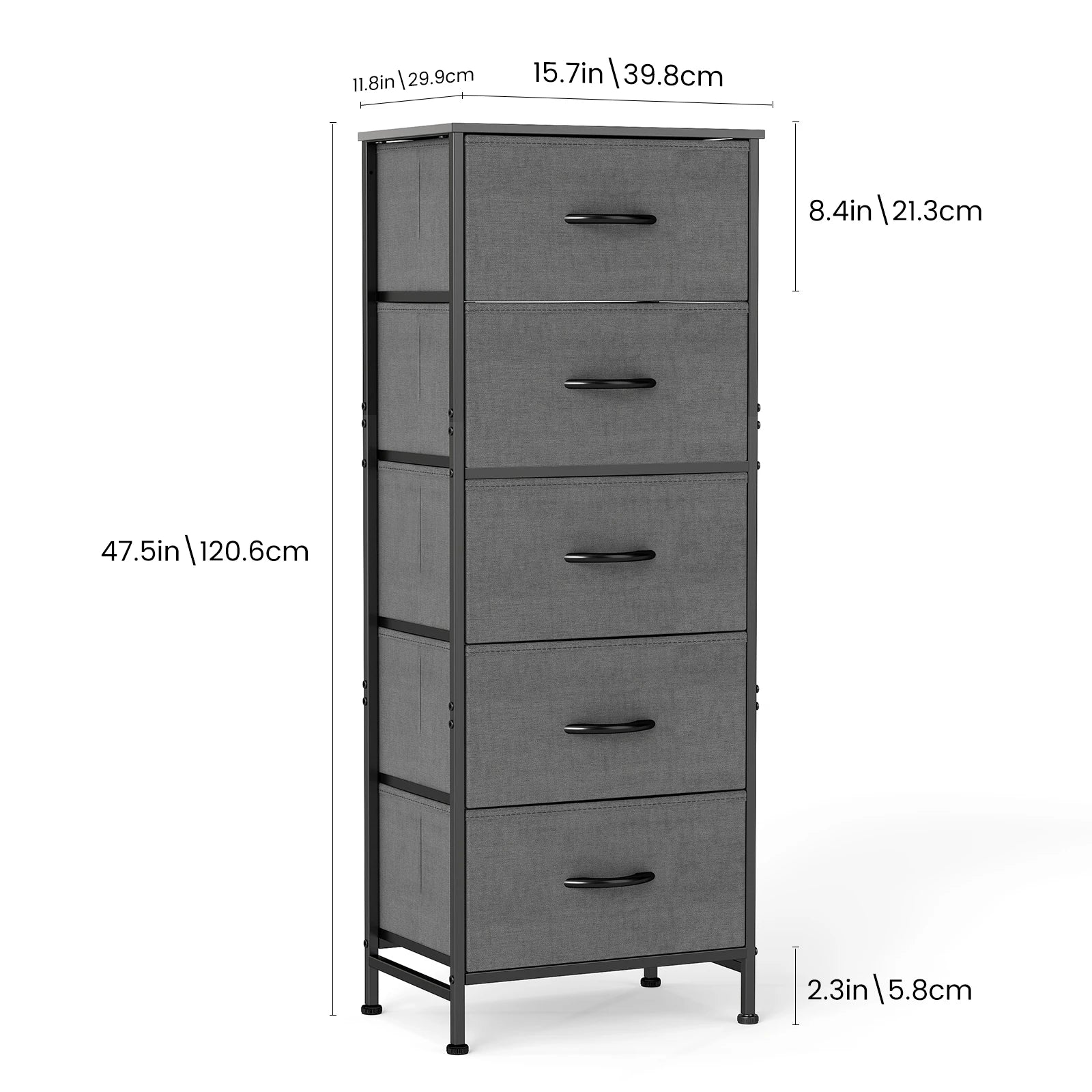48IN Dresser For Bedroom With 5 Fabric Drawers  Steel Frame  Storage Cabinet Furniture