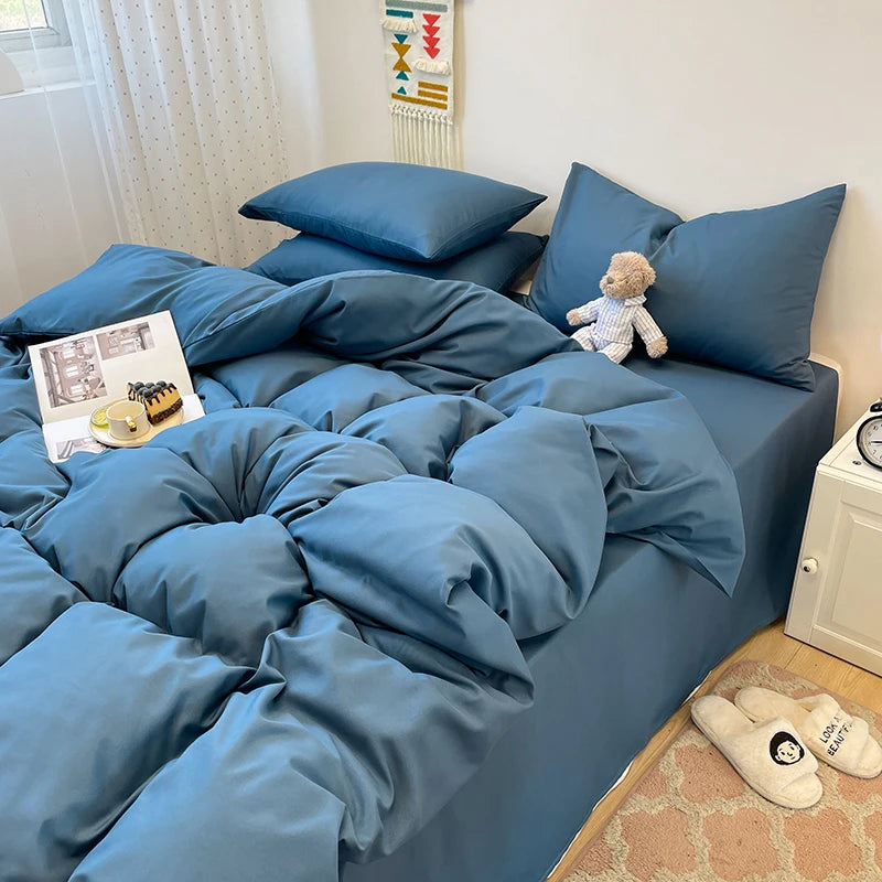 3-piece set of solid-color down duvet cover, bedding set (1 duvet cover +2 pillowcases, without core), soft and comfortable