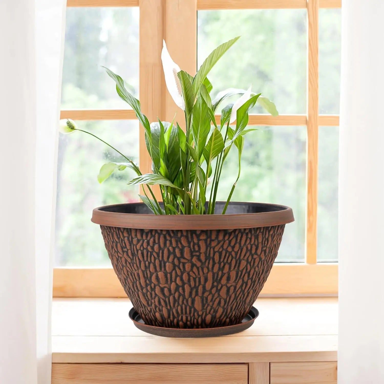 4 Pack 8 Inch Plant Pots with Drainage Holes & Trays,