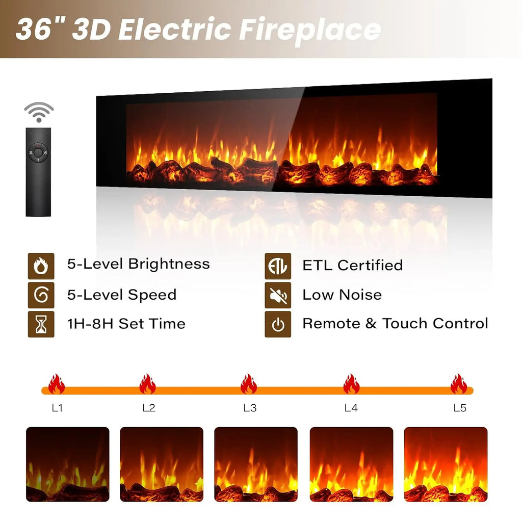70" Floating TV Stand With Faux Fireplace & Storage For 80" TV, Wall Mounted