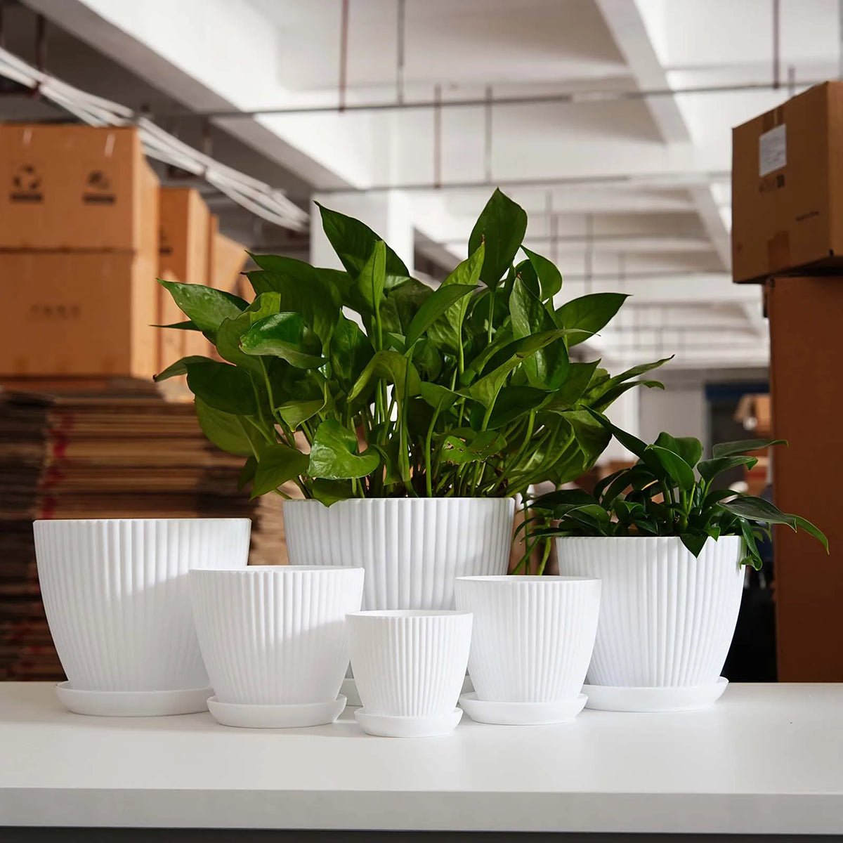Vertical Striped Thickened Plant Pot Plastic Flower Pot