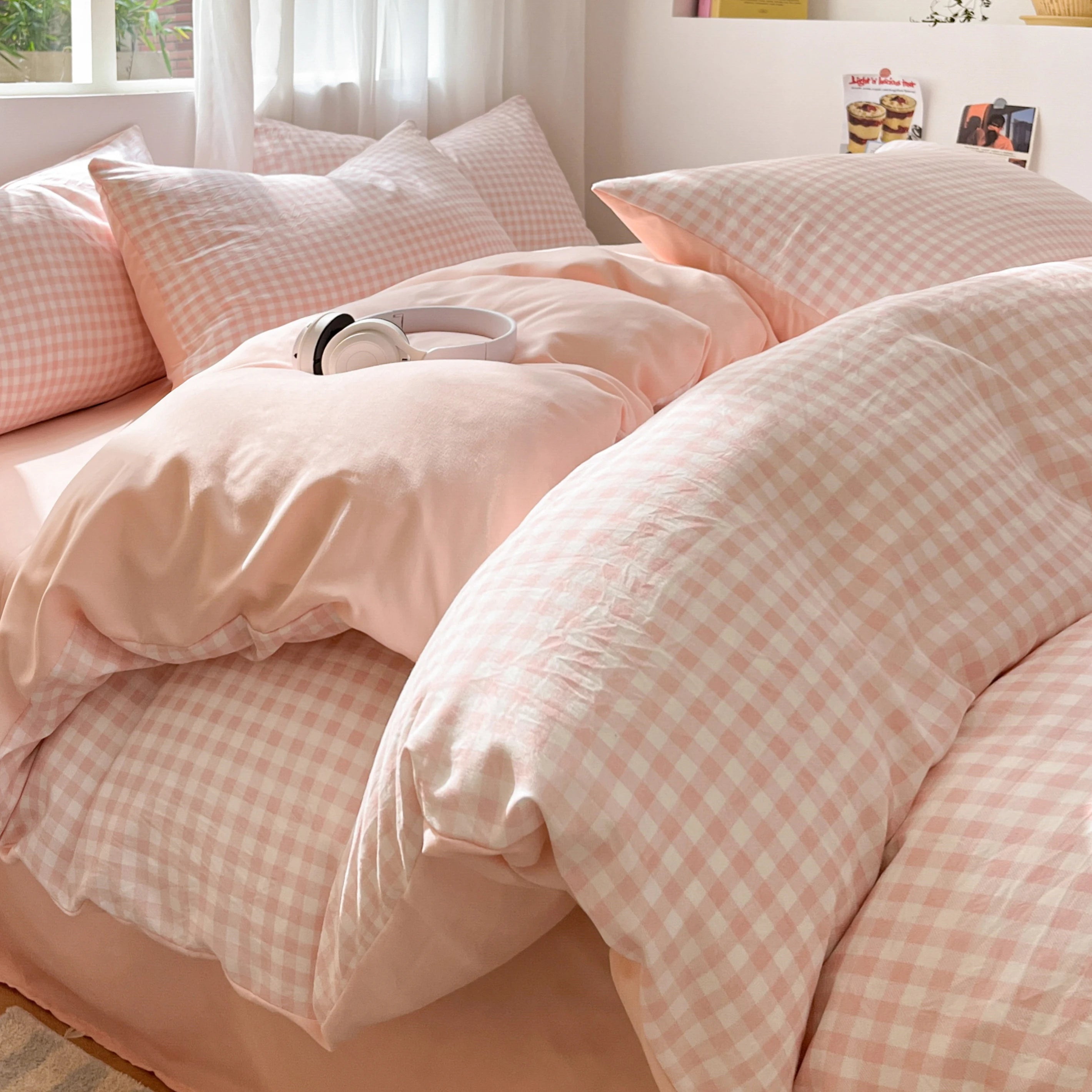 3/4 PcsCheckered Bedding Set Simple Style Soft Skin Friendly