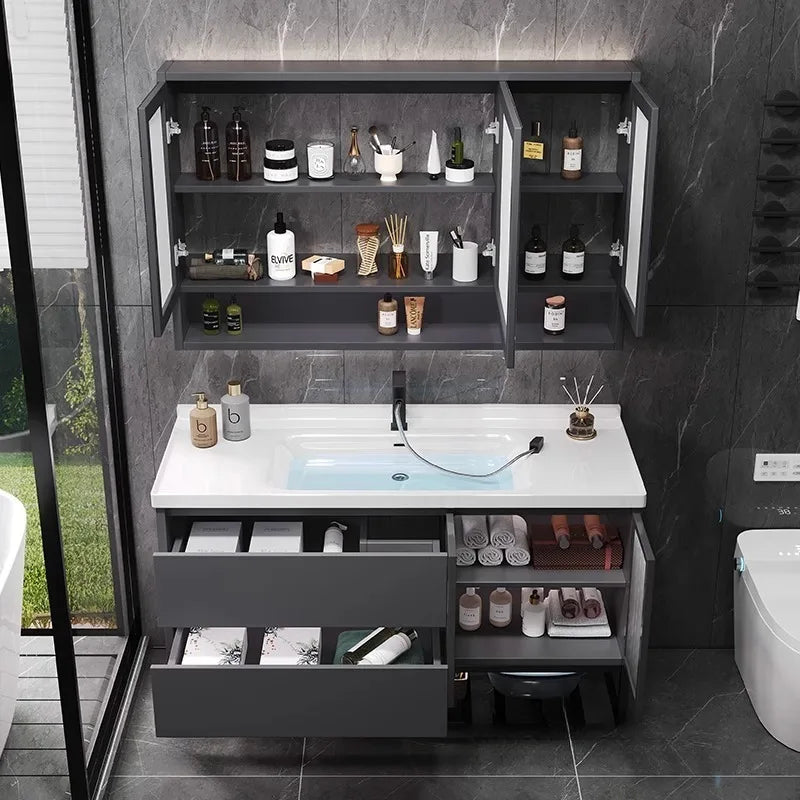 Modern Simple Bathroom Cabinet Combination  Ceramic Integrated Wash Basin Wall-mounted