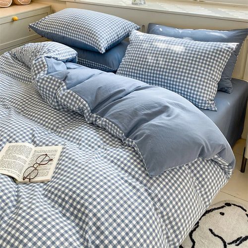 3/4 PcsCheckered Bedding Set Simple Style Soft Skin Friendly
