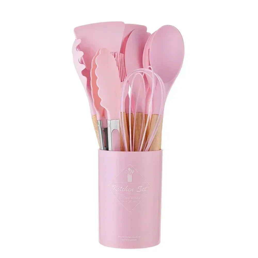12pcs/set Silicone Kitchen Cookware Utensils Food Grade Turner Spatula Measuring Spoon Practical Kitchenware Set Cooking Tools