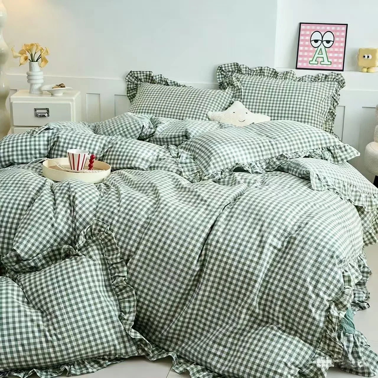 3 Piece  plaid duvet cover Set For All Season