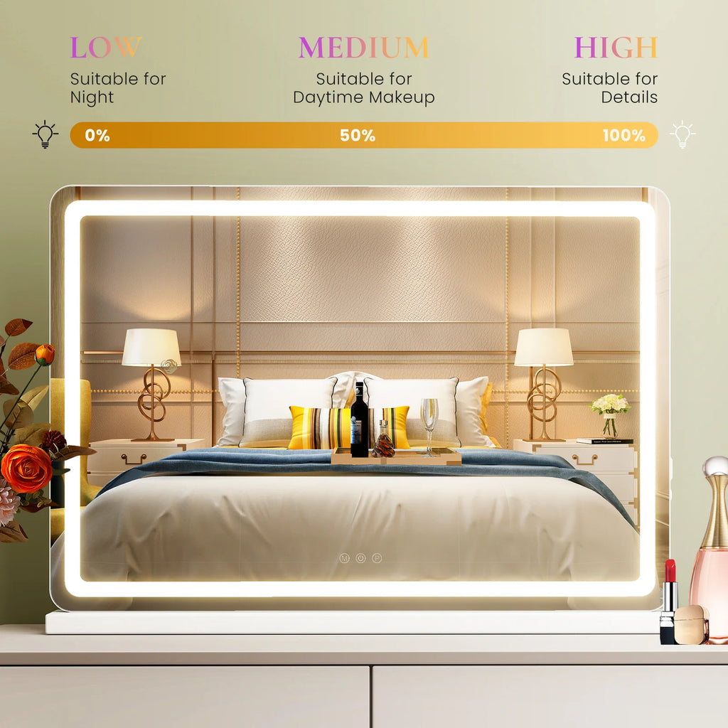 JHK LED Vanity Mirror with Lights Aluminum Frame Dimmable 3 Color Modes Makeup Mirror