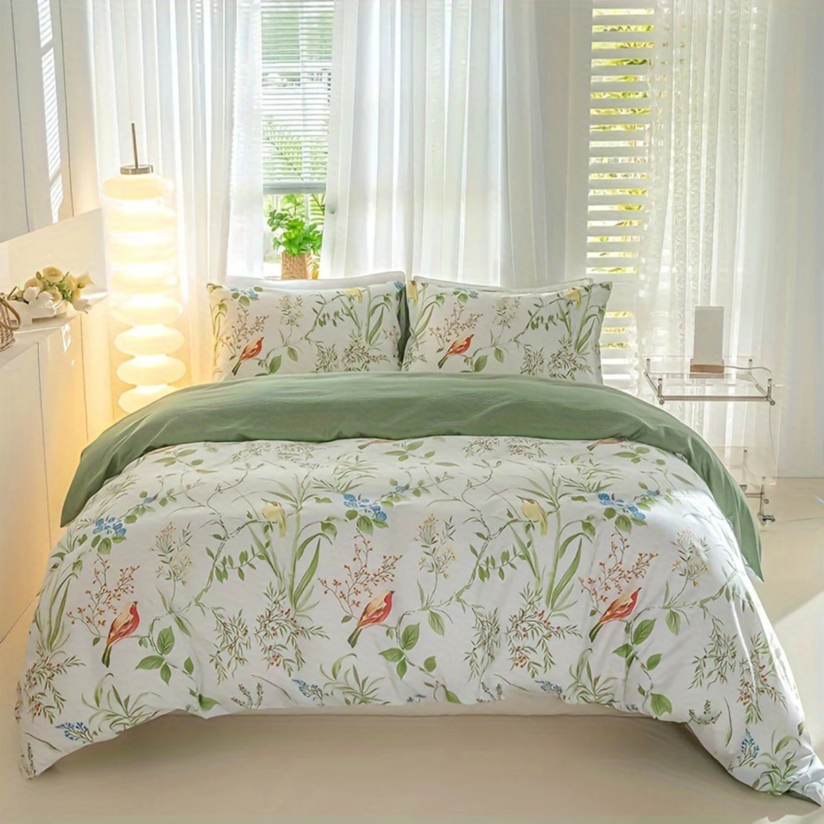 3pcs/set Leaf Floral Pattern Duvet Cover Set(1 Duvet Cover & 2 Pillowcase）