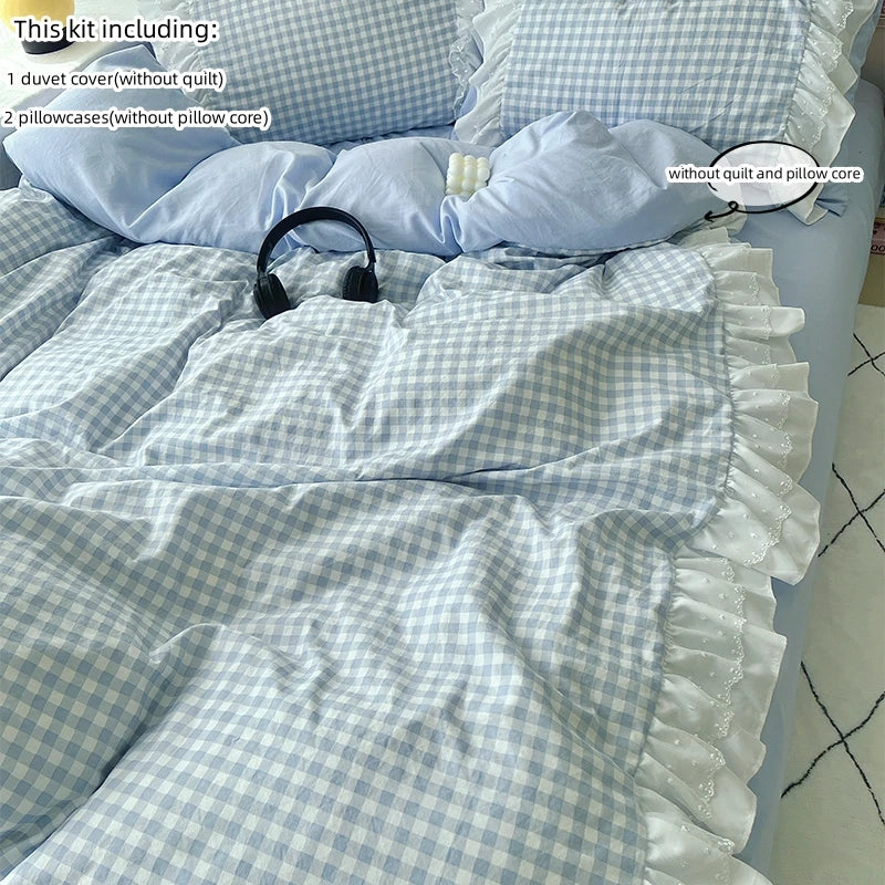 3 Piece Sheet Set  pink plaid duvet cover Set ， comfortable Bedding Set Bedspread for All Season